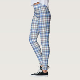 Legging Padrão de Tartan Azul e Taupe