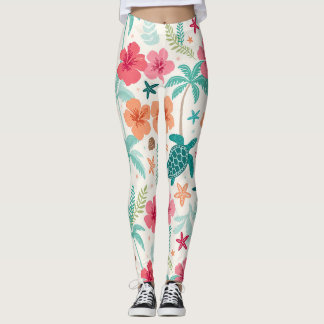 Legging Padrão de Tartaruga Marinha Tropical | Hibisco Pal