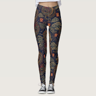 Legging Padrão de tecnologia neon de dragão japonês Cyberp