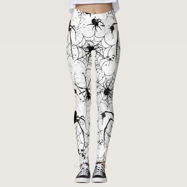 Legging Padrão de Teia de Aranha de Halloween (Frente)