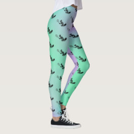 Legging Padrão de Tênis de Esquilo Verde e Roxo