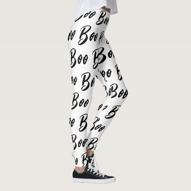 Legging Padrão de texto de preto e branco do Halloween (Direita)