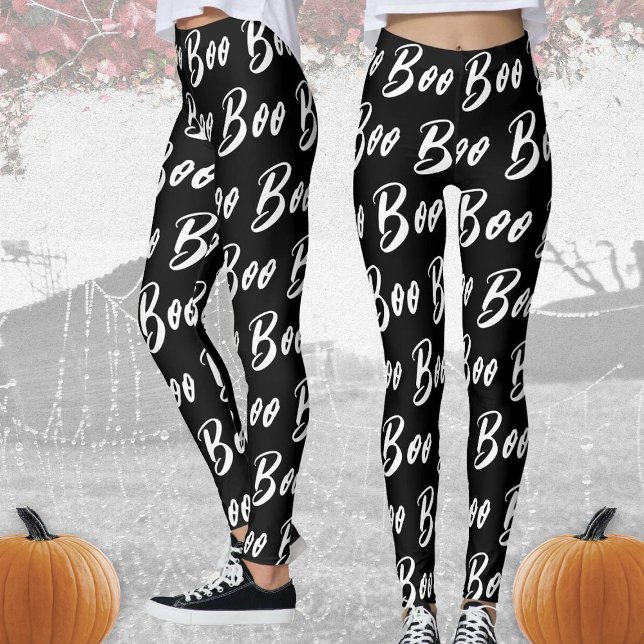 Legging Padrão de texto de preto e branco do Halloween (Criador carregado)