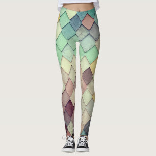 Legging Padrão de Textura de Azulejos Exclusivos Coloridos