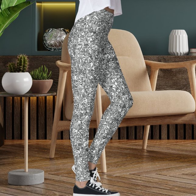 Legging Padrão de textura de brilho de prata cúbica modern (Criador carregado)