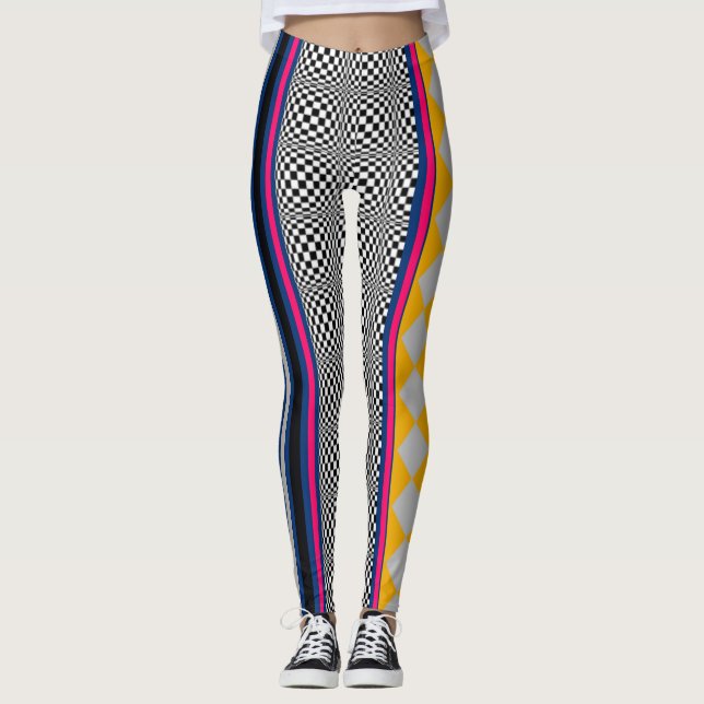 Legging Padrão de Textura de Stripes de Estilo Verificado  (Frente)