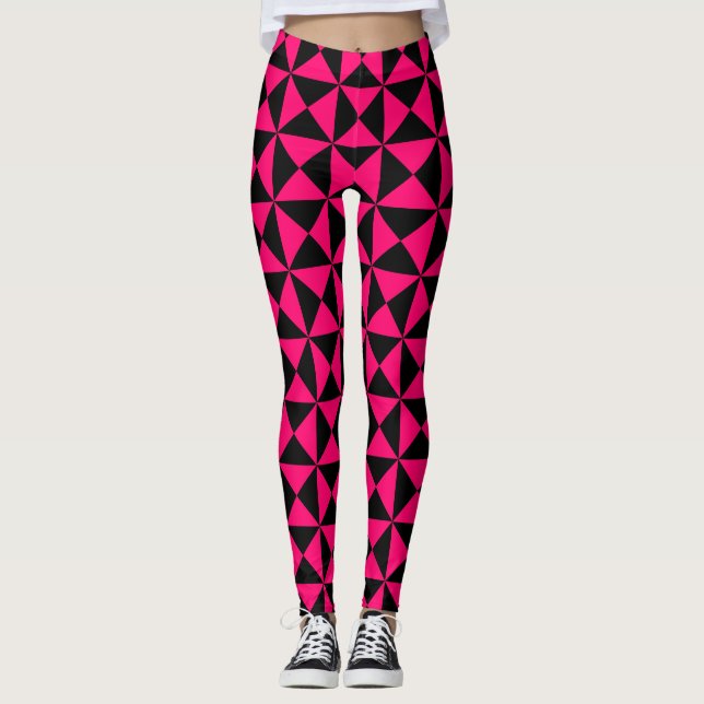 Legging Padrão de Textura Geométrica Preto e Marrom (Frente)