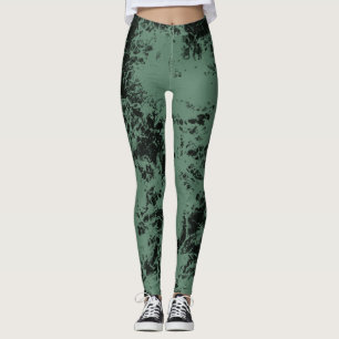 Legging Padrão de textura mármore em preto e verde