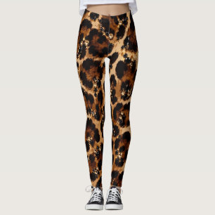 Legging Padrão de Tigre Cristal Preto e Dourado