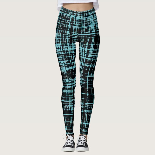 Legging Padrão de tiragem de Abstrato preto e turquesa (Frente)