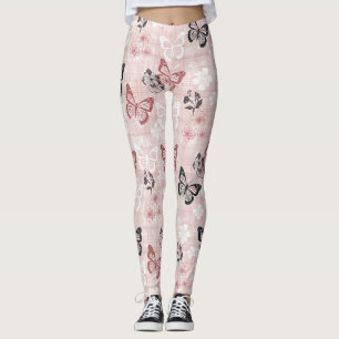 Legging Padrão de Toile de Borboleta Botânica Vintage (2)