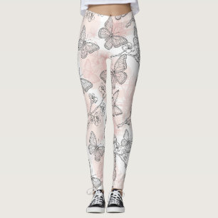 Legging Padrão de Toile de Borboleta Botânica Vintage (5)