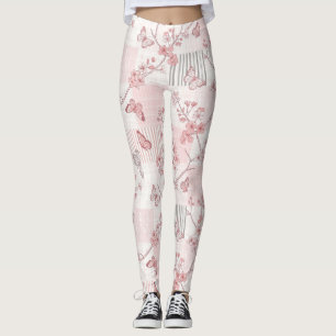 Legging Padrão de Toile de Borboleta Botânica Vintage (7)