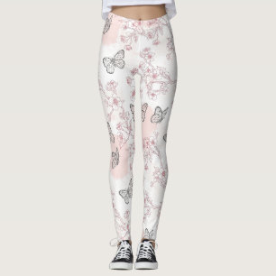 Legging Padrão de Toile de Borboleta Botânica Vintage (8)