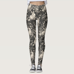 Legging Padrão de Toile de Coelho Grandmillennial Preto
