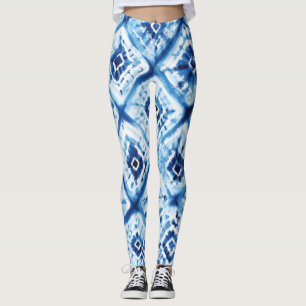Legging Padrão de Torção Tie Dye Azul Índigo Shibori