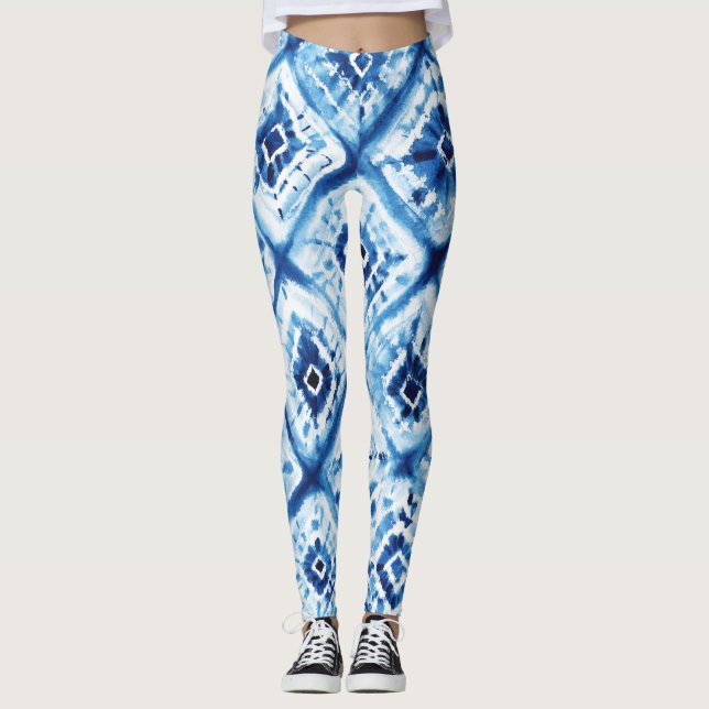 Legging Padrão de Torção Tie Dye Azul Índigo Shibori (Frente)