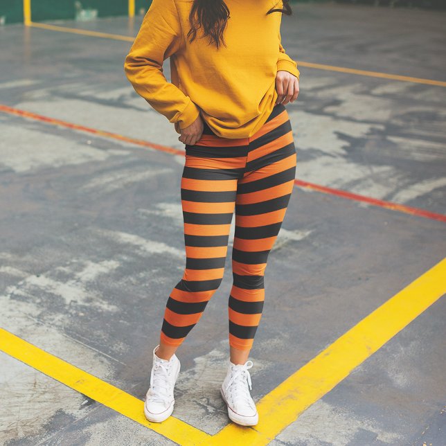 Legging Padrão de Traje de Halloween Laranja e Stripes Bra (Criador carregado)
