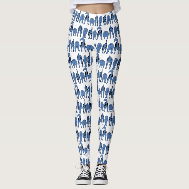 Legging Padrão de Traseros de Cachorro Azul (Frente)