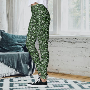 Legging Padrão de Trevo Celta Corações Irlandeses Verdes