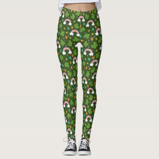 Legging Padrão de trevo de arco-íris do dia de São Patríci