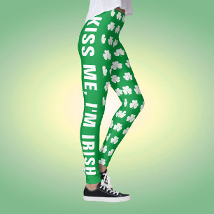 Legging Padrão de trevo de shamrock de texto personalizado