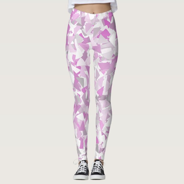 Legging Padrão de Triângulo Cinza Roxo (Frente)