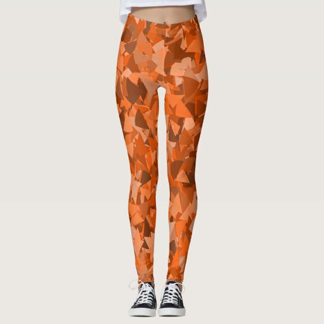 Legging Padrão de Triângulo Laranja Marrom (Frente)