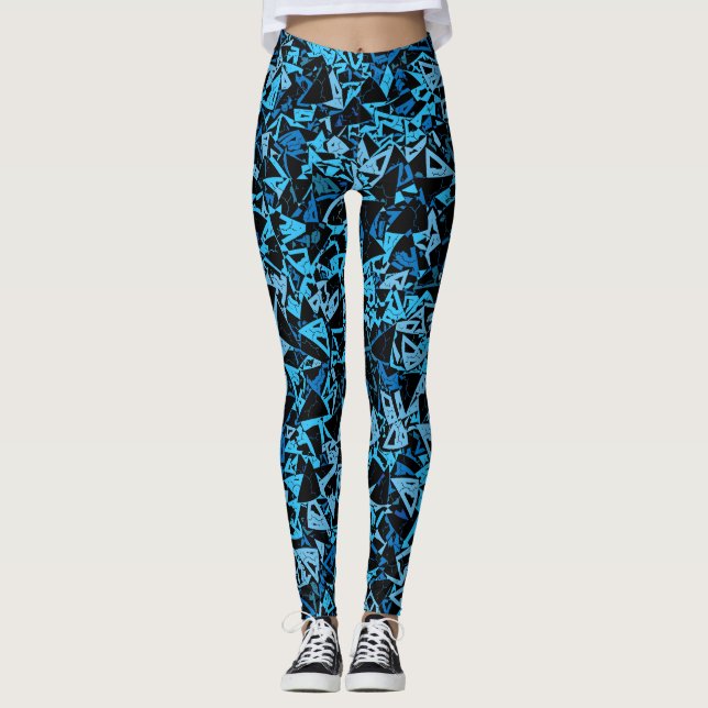 Legging Padrão de Triângulo Preto Azul (Frente)