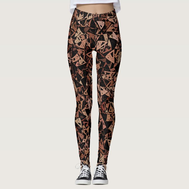 Legging Padrão de Triângulo Preto Castanho (Frente)