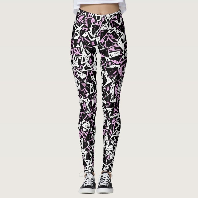 Legging Padrão de Triângulo Preto Roxo (Frente)