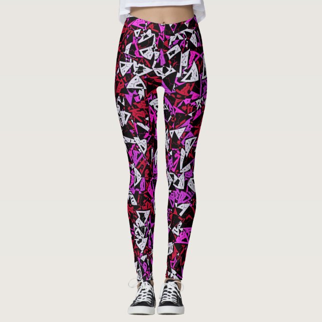 Legging Padrão de Triângulo Roxo Vermelho (Frente)
