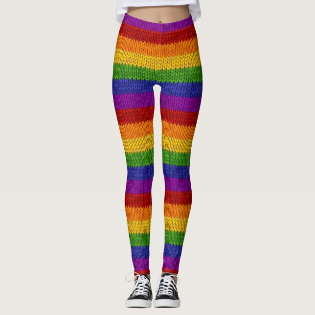 Legging Padrão de tricô a cores do arco-íris LGBT (Frente)
