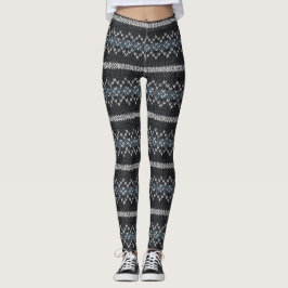 Legging Padrão de Tricô Aconchegante Preto e Cinza