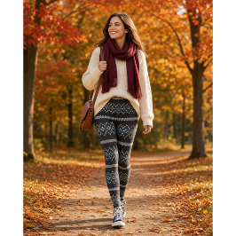 Legging Padrão de Tricô Aconchegante Preto e Cinza