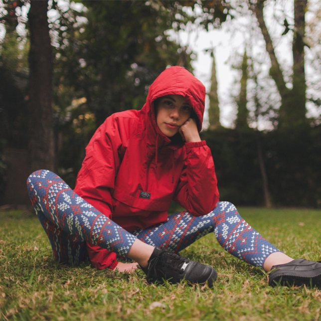 Legging Padrão de tricô branco de Natal, vermelho e azul (Criador carregado)