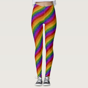 Legging Padrão de tricô do arco-íris de cores do orgulho L