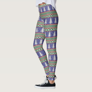 Legging Padrão de Tricô Nórdico Natal Férias