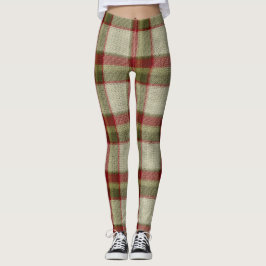 Legging Padrão de tricô verde e Xadrez vermelha de Natal