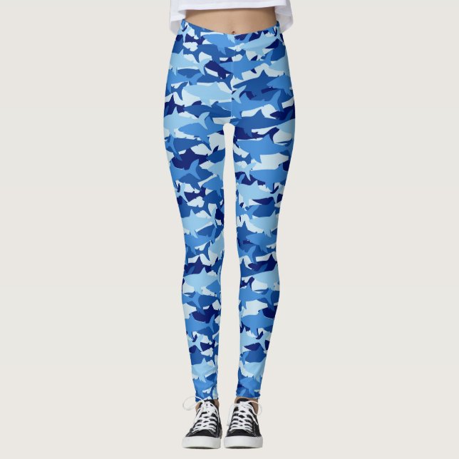 Legging Padrão de Tubarão Azul (Frente)