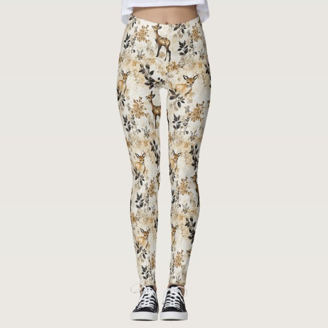 Legging Padrão de Veado da Floresta Vintage (Frente)