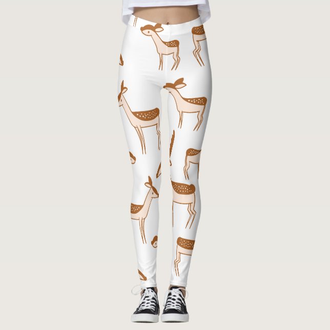 Legging Padrão de Veado Marrom da Aquarela (Frente)