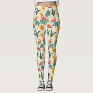 Legging Padrão de verão à beira da piscina Flamingo retrô 