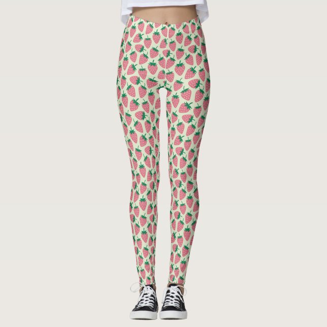 Legging Padrão de Verão Morango Rosa (Frente)