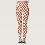 Legging Padrão de Verificação Branco Castanho<br><div class="desc">Design de Padrão de Quadrados Geométricos Checkered Check Castanho e Branco</div>