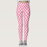 Legging Padrão de Verificação Branco Cor-de-Rosa<br><div class="desc">Design de padrão de quadrados geométricos verificado na verificação de cor-de-rosa e branca</div>