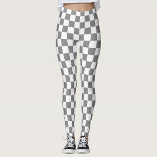 Legging Padrão de Verificação Branco da Cinza Cinza
