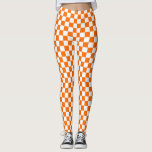 Legging Padrão de Verificação Branco Laranja<br><div class="desc">Design de Padrão de Quadrados Geométricos Verificados por Verificação Laranja e Branco</div>