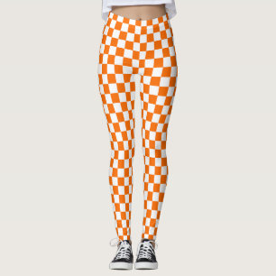 Legging Padrão de Verificação Branco Laranja