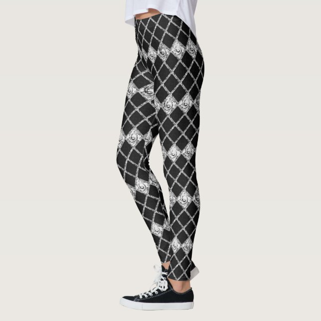Legging padrão de verificação branco preto (Esquerda)